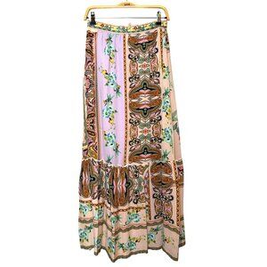 Johnny Was Cerelia Floral & Paisley Print Multicolor Maxi Skirt Size XS